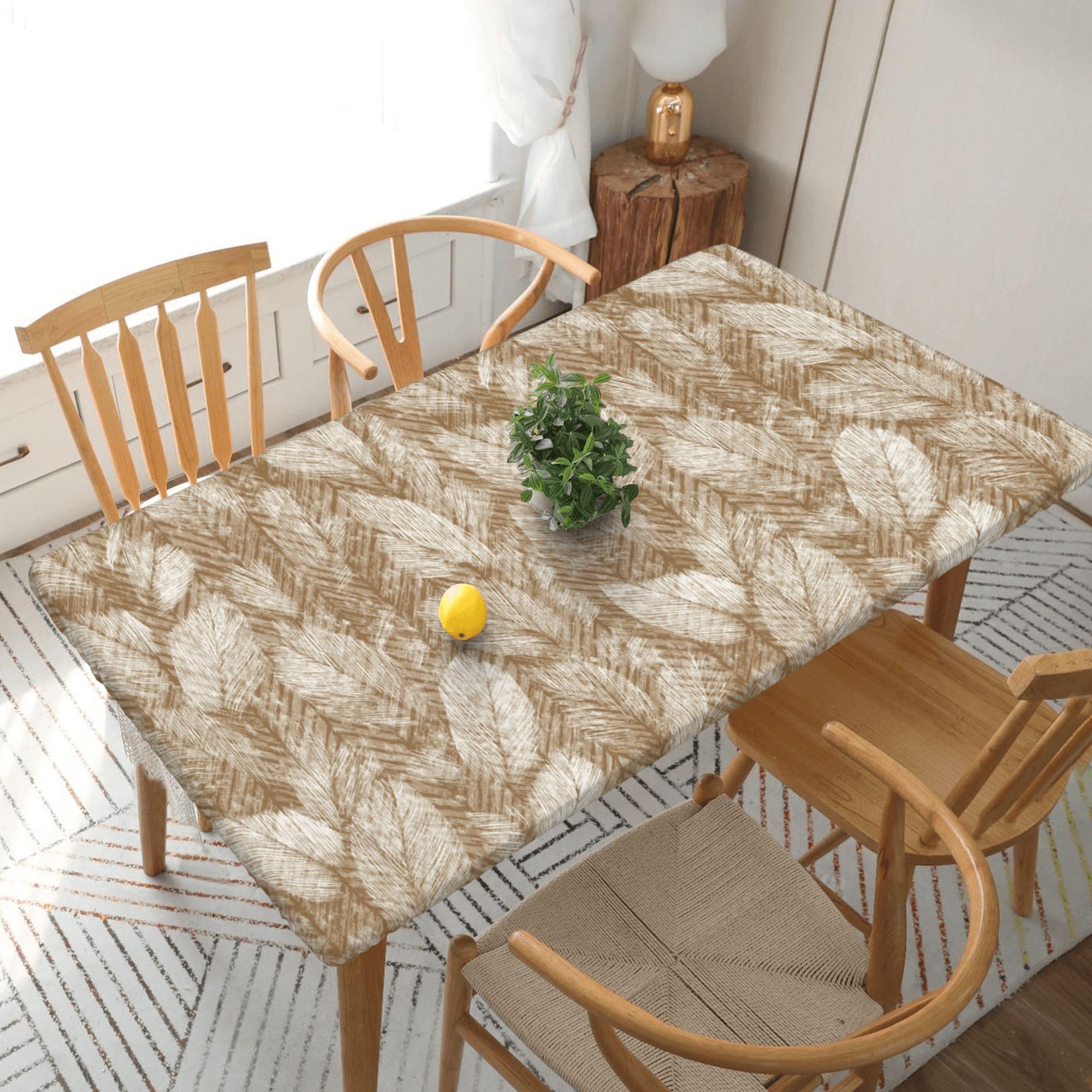 Nappe extensible ajustée 152 cm motif ethnique blanc housse élastiquée de table 76x152 cm