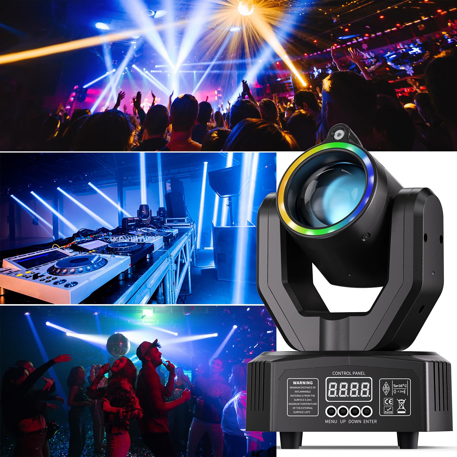 Mini Teste Mobili LED 30W, Luce da Palcoscenico RGBW Beam, DMX512 Controllo Sonoro Las Effetti Luminosi con Telecomando per DJ Bar Festa Discoteca Matrimonio