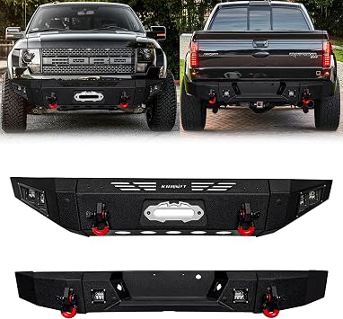 For 2010-2014 Ford F150 Raptor SVT Steel Front and Rear Bumper With Winch Plate&Square LightsBlack Texture