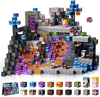 恩泽鸭磁性积木 - 黑暗机械守卫城堡构建玩具 - 蒙特梭利启蒙 STEM 感官玩具 适合3至10岁男孩 适合作为圣诞和生日礼物