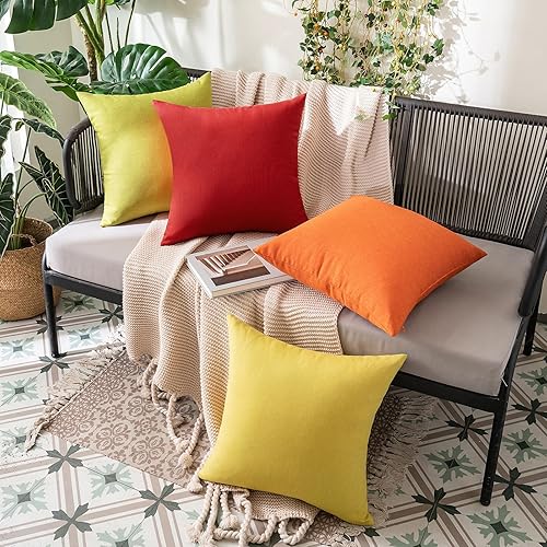 Miniatura 4 de MIULEE Paquete de 2 fundas de almohada decorativas de Navidad para exteriores, impermeables, sólidas, de lino, jardín, granja, para patio, tienda de