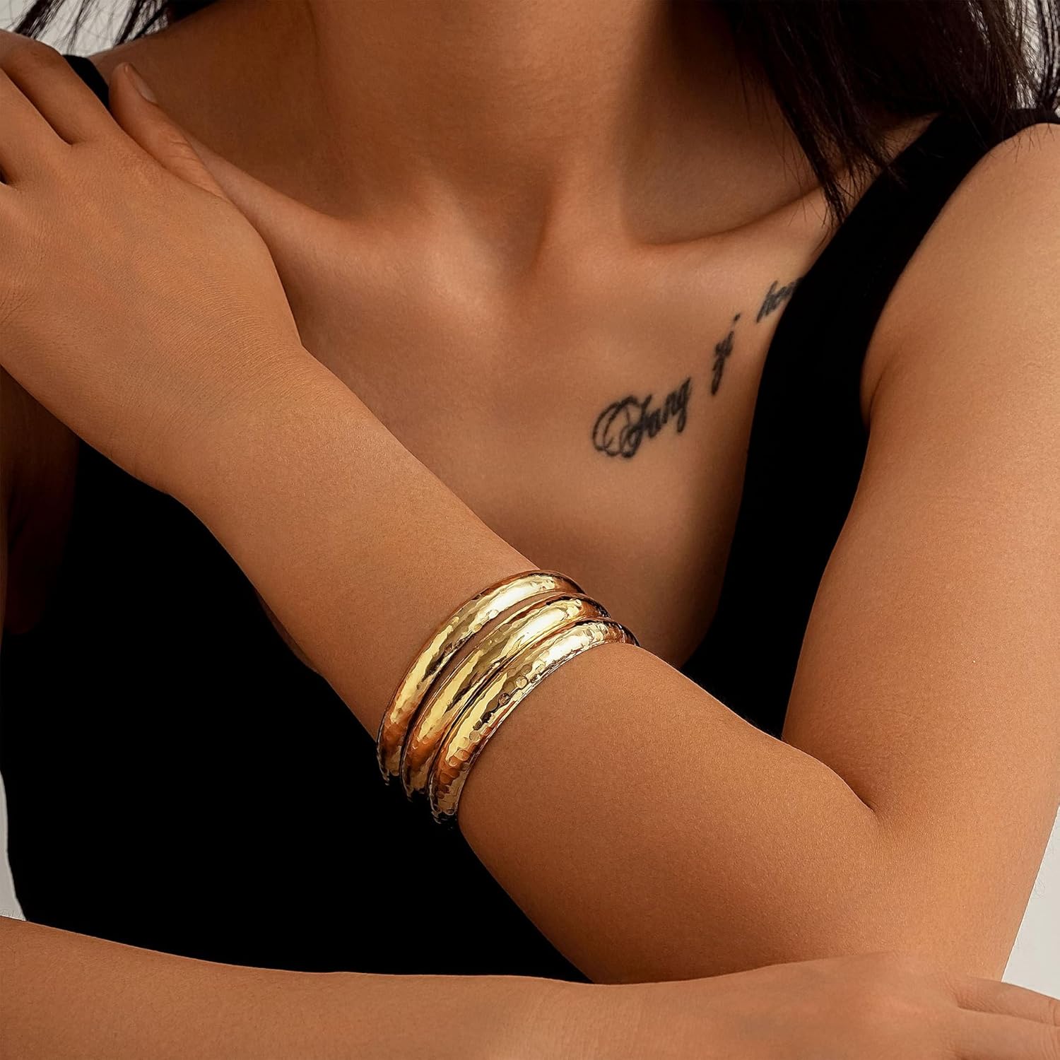 MXUHUI 3PCS Chunky Gold Bangle Bracelets for Women Trendy Wide Wrist Cuff Bracelets Stack Statement Bangle Fashion Jewelry Gift - Image 2