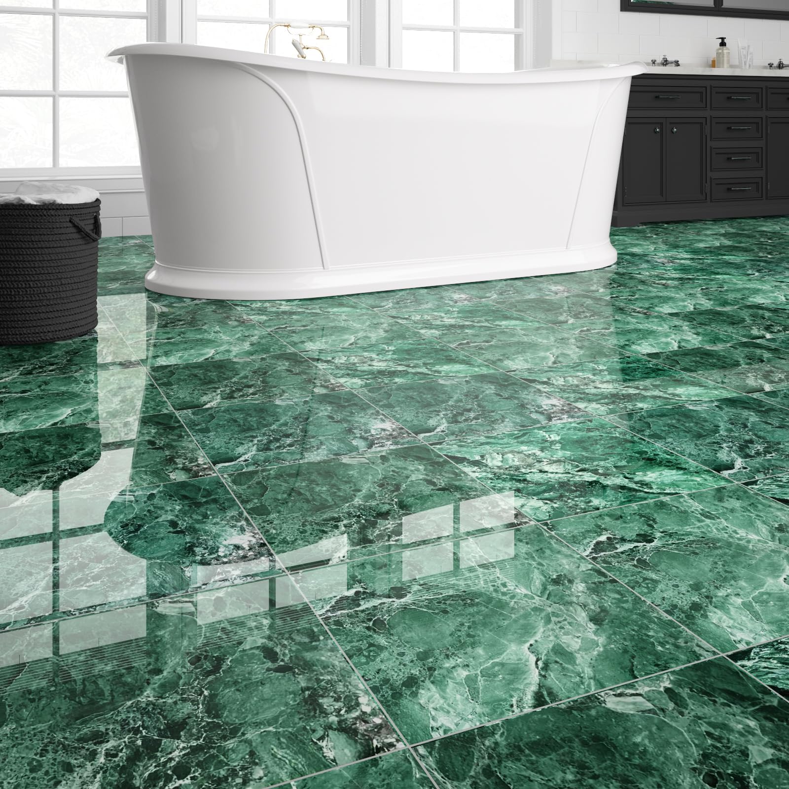 10-Pack 10 Sq.Ft Peel and Stick Floor Tiles Vinyl Polish Pattern Flooring, 12” x 12” Self Adhesive Vinyl Flooring DIY for Kitchen, Bathroom, Laundry, Polish Green Marble