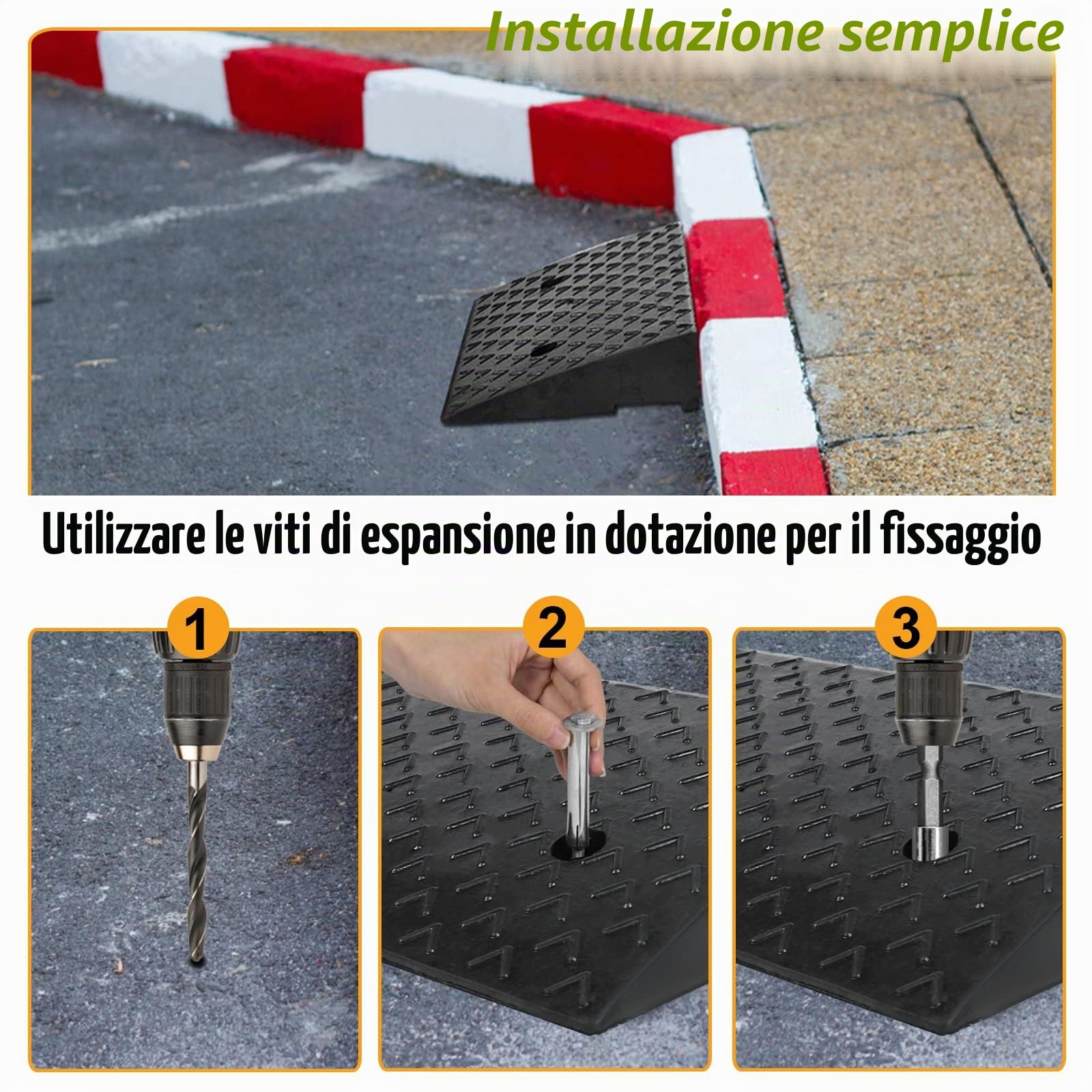 YRHome 2 rampe per marciapiede in gomma, altezza 10,5 cm, per sedia a rotelle, portatile, in plastica, per deambulatore, moto, auto