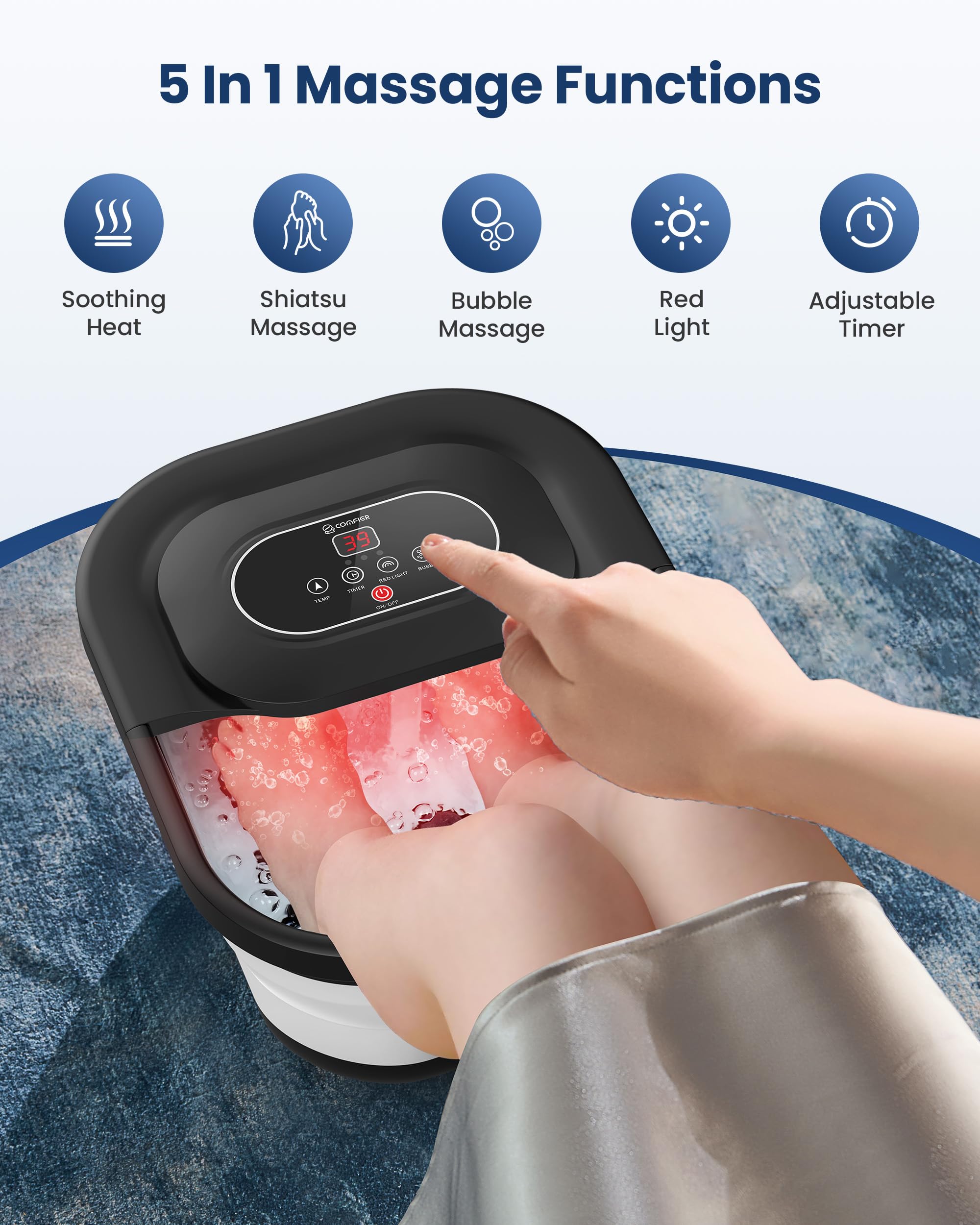 COMFIER Masajeador de pies con calefacción, baño de pies con vibración