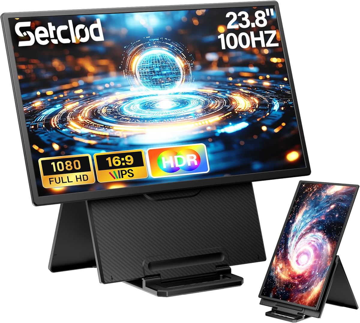 23.8" Large Portable Monitor, 1080P FHD 100Hz Laptop Screen Extender, IPS 125% sRGB, Extra USB Hub for Office Gaming with Detachable Stand, Travel Monitor for Window, MAC, Xbox, Switch