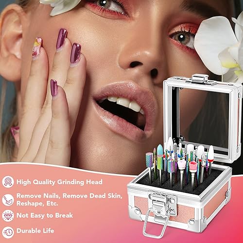 Miniatura 6 de Onism Juego de 25 brocas de uñas de carburo de tungsteno de 332 pulgadas, kit de brocas de uñas de cerámica para manicura profesional, removedor de