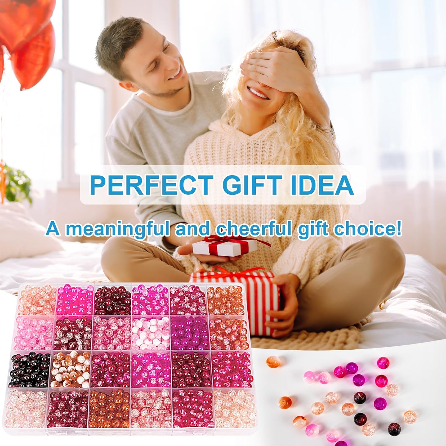 XSEINO About 1200pcs 6mm Crack Glass Beads Bracelet Making Kit,24 Assorted Colors Crack Blush Pink Series Crystal Glass Bead for Bracelet Jewelry Making,DIY Crafts,Friendship Bracelets - Image 7