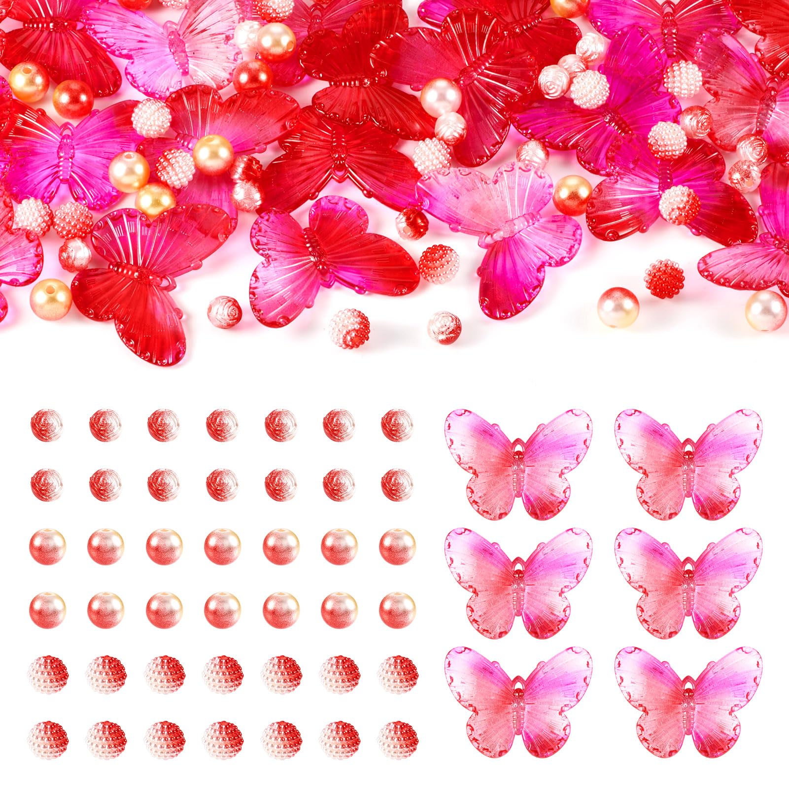 Beadthoven 100pcs Acrylic Beads Gradient Butterfly Rose Berry Imitation Pearl Beads Bulk for DIY Bracelets Necklaces Mobile Phone Chain Jewelry Making