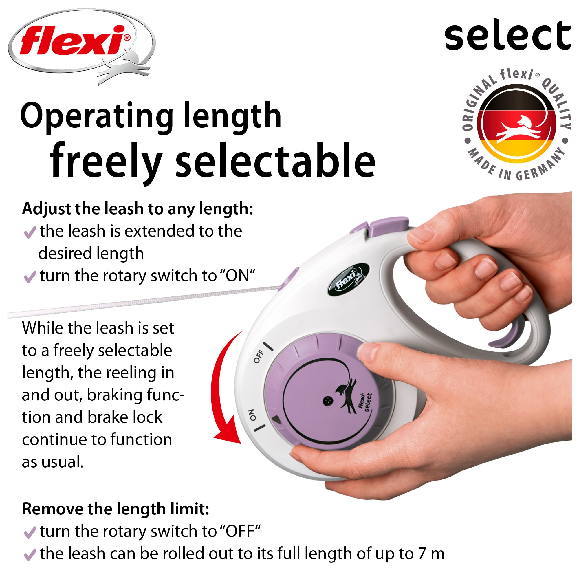 flexi® Select Belt 7 m Light Grey/Purple, Adjustable Between 0-7 m for Dogs up to 25 kg, Light Grey/Violet, Medium - Image 3