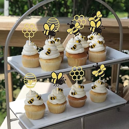 Miniatura 5 de 36 piezas de decoración para magdalenas de abejorro de abeja de doble cara, flores dulces de abeja, palillos de pastel de abeja, palillos de pastel