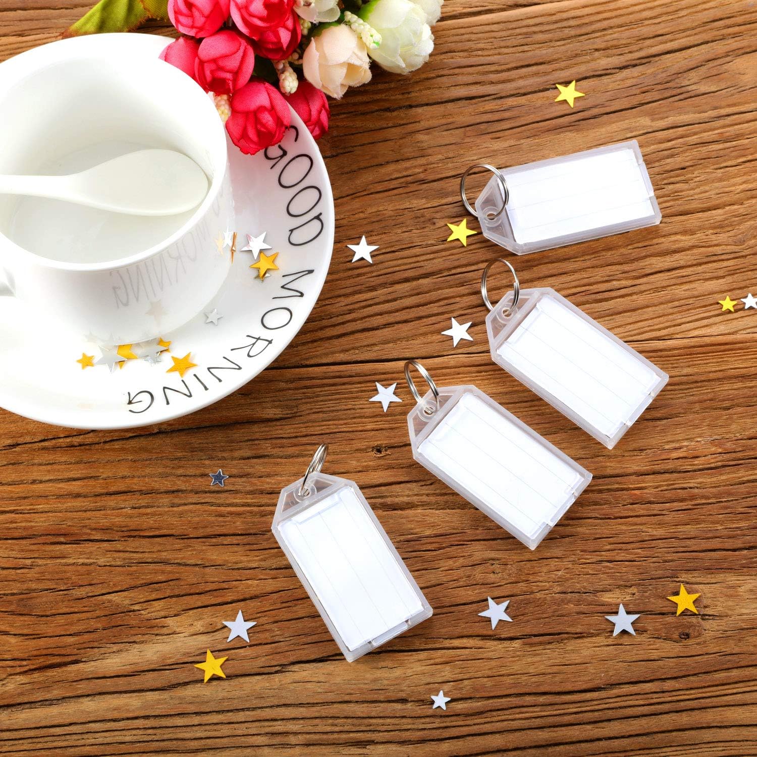 Tatuo 100 Pieces White Tough Plastic Key Tags with Split Ring Label Window Id Luggage Tag Key Ring Key Chain
