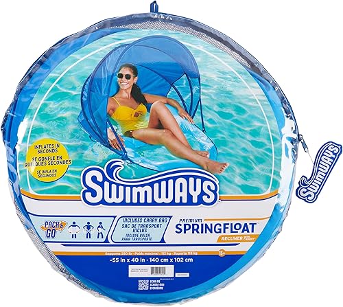 Miniatura 7 de SwimWays Spring Float - Silla reclinable prémium para piscina con toldo ajustable y válvula hiperplana, color azul