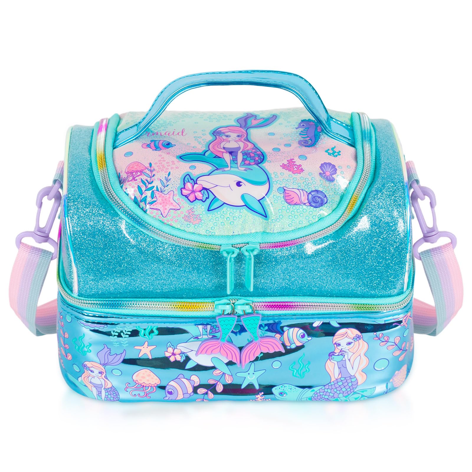 PinkSheep Kids Double Decker Cooler Insulated Lunch Bag Large Tote for Boys Girls, Men, Women, with Adjustable Strap