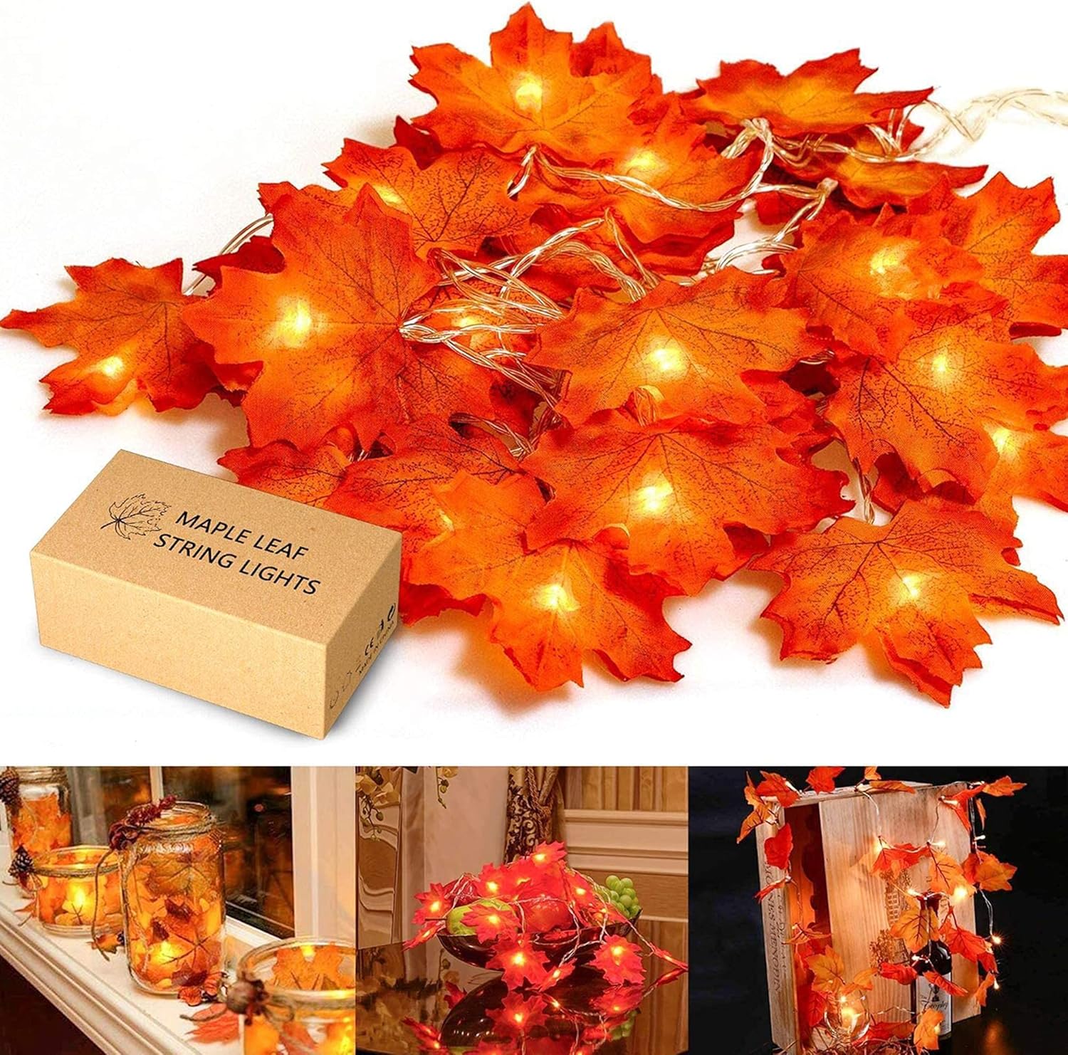 HENMI Autumn Garland, Maple Leaf Fairy Lights, Autumn Leaf Garland