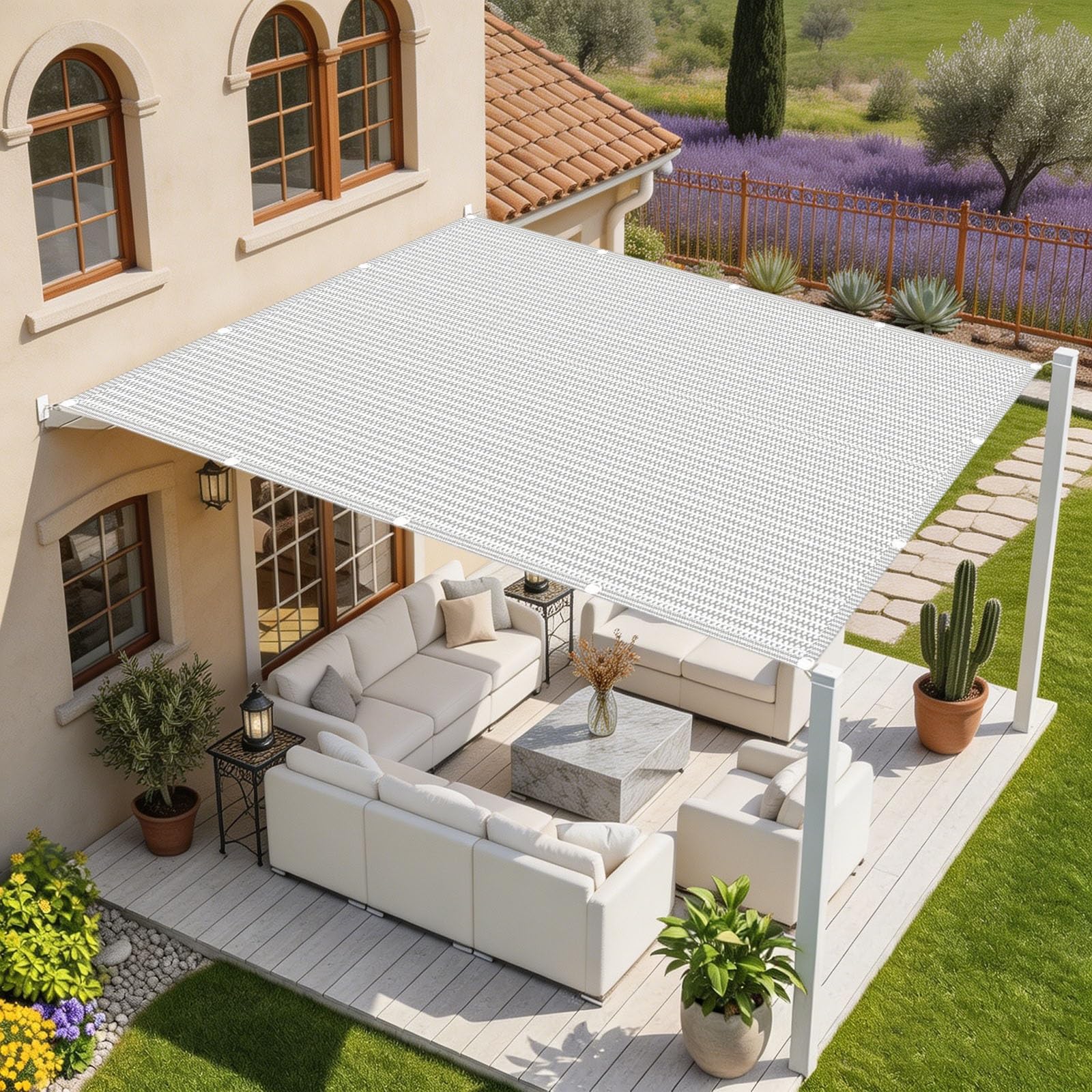 Voile d'ombrage rectangulaire 2.1x3.8m blanc anti-UV permeables