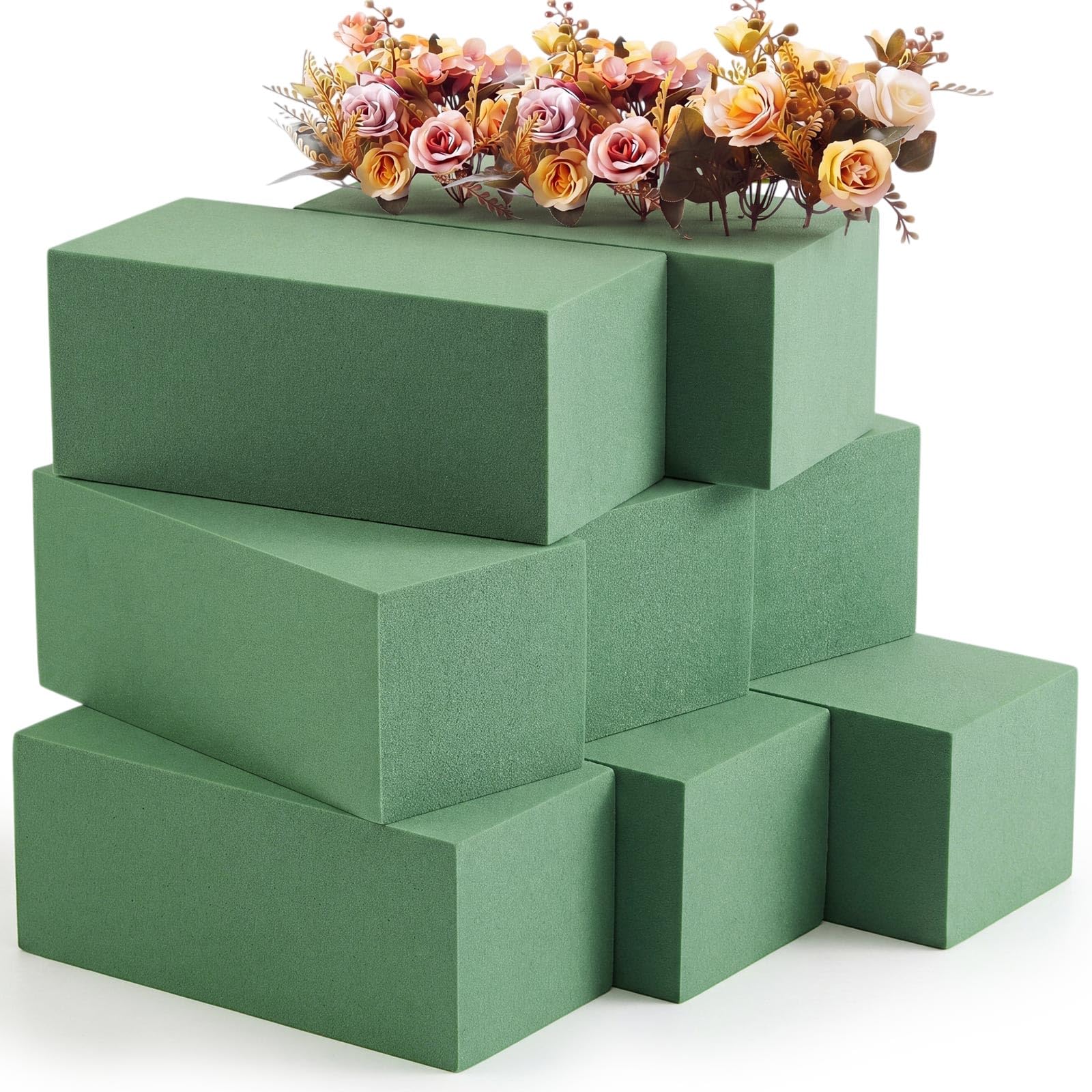 Lallisa 8 Pcs Green Reusable Floral Foam Blocks, 6 x 3 x 2.5''