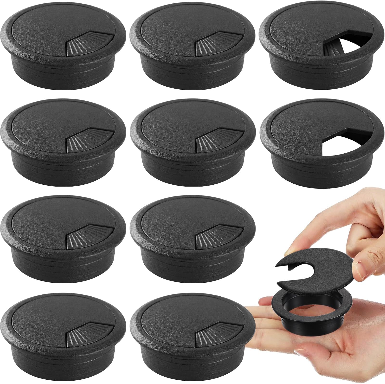 SATINIOR 10 Packs Desk Wire Cord Cable Grommets Cover Plastic PC Desk Cord Organizer Plastic Grommet Hole Cover for Arranging Managing and Hiding Office PC Desktop Cable(1.5 Inch, Black)