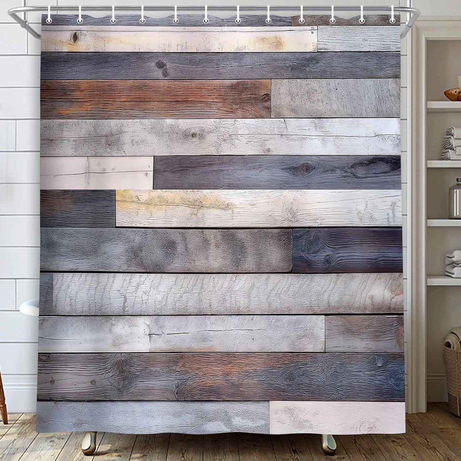 JAWO Vintage Wooden Board Rustic Shower Curtain, Farmhouse Country Barn Door Shower Curtains for Bathroom, Waterproof Polyester Fabric Bath Decor Set, 70X84 in