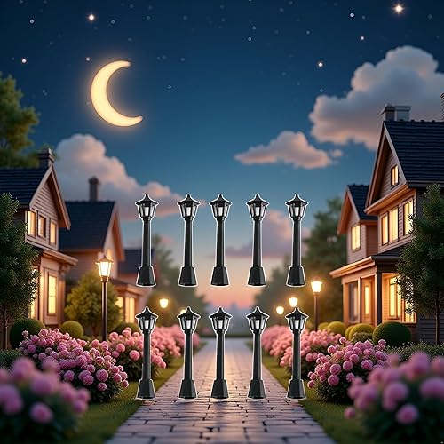 Miniatura 6 de Mini modelo de luz de calle en miniatura, lámparas de poste de tren ferroviario, lámpara negra para exteriores, farol para decoración de casa de