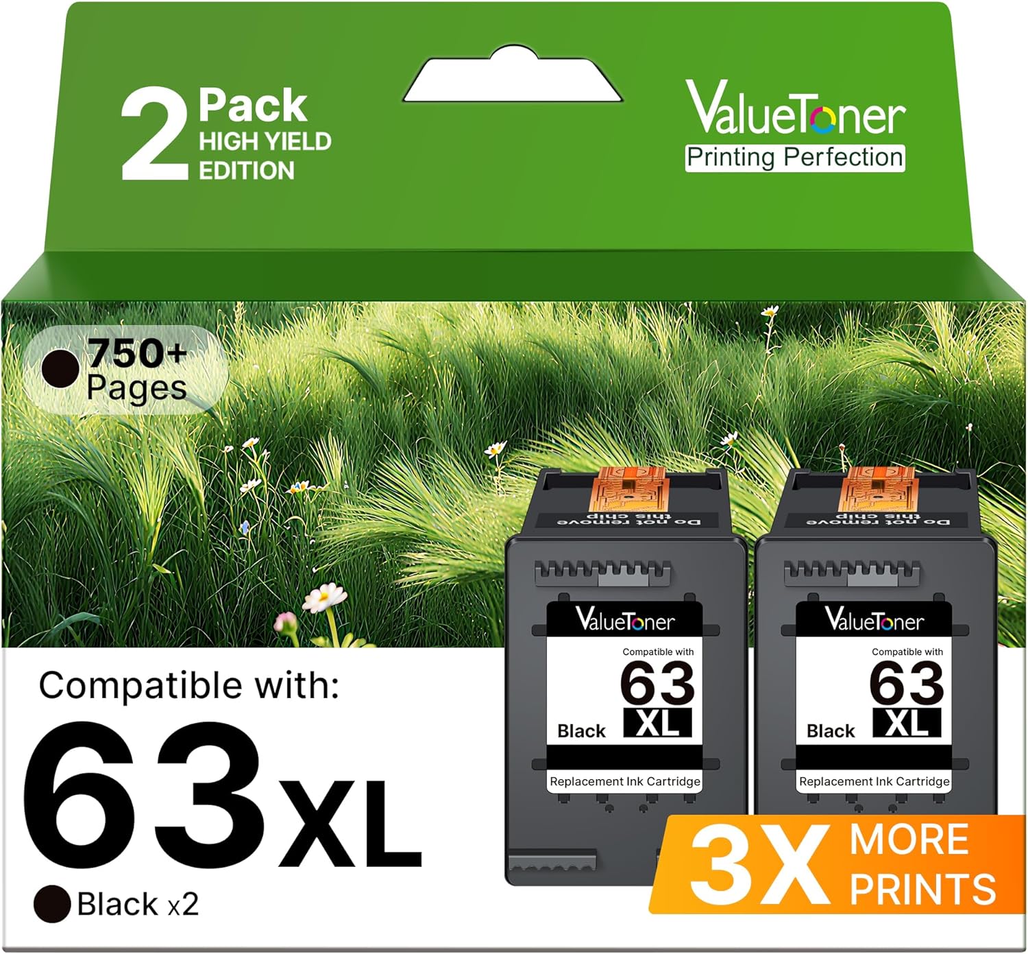 Valuetoner 63XL Black Ink Cartridge Compatible for HP Ink 63 XL 63XL Work for HP Envy 4520 4512 Officejet 3830 4650 4655 4652 5258 5255 5252 5222 5255 Deskjet 1112 2130 2132 3630 3632 3830 Printer