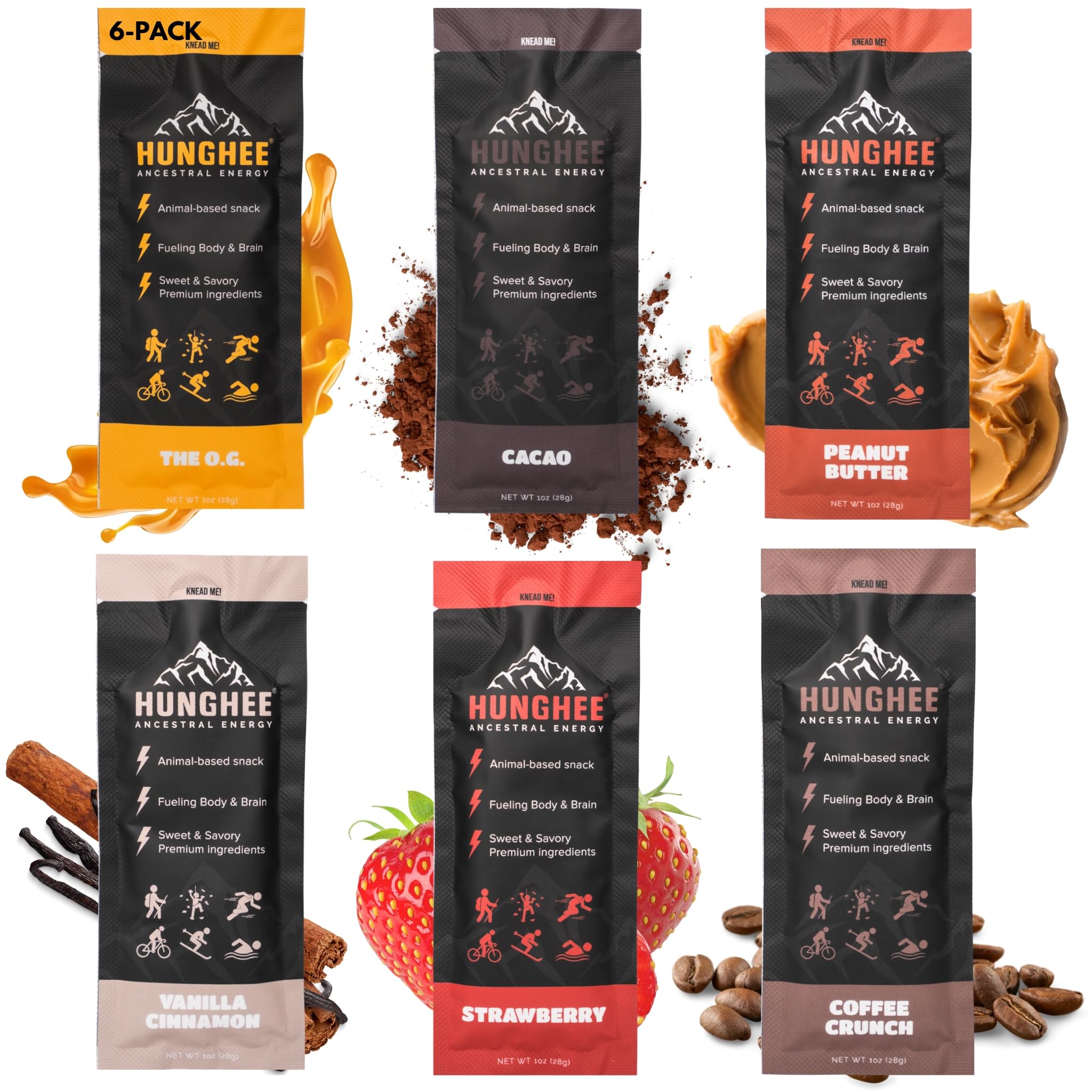 Hunghee Lanche de ghee e mel com sal marinho, 28 g, pacote com 6