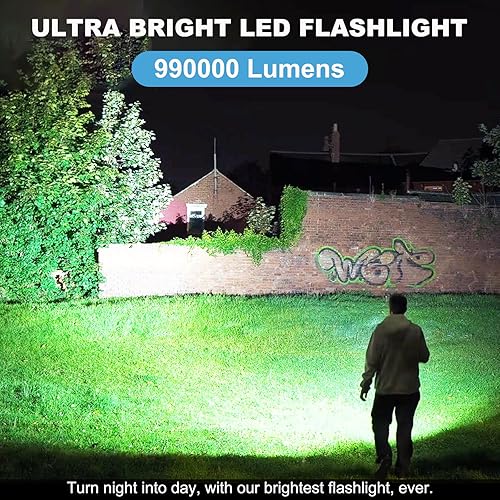 Miniatura 2 de Linternas recargables de alto lúmenes, paquete de 2 unidades, 990000 lúmenes, linterna LED súper brillante con cable USB, IPX7 impermeable, 5 modos