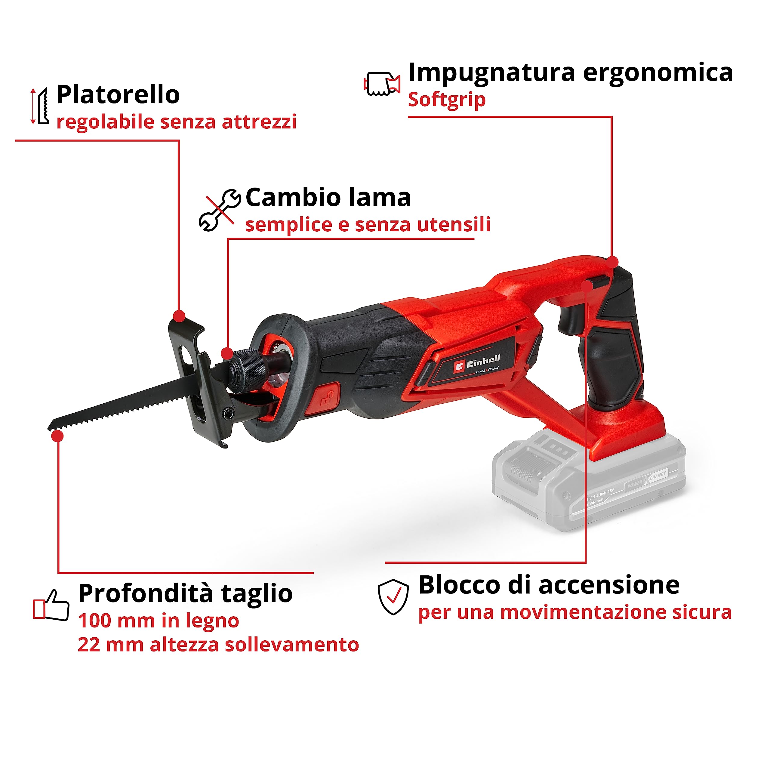 Einhell Gattuccio a Batteria TE-AP18 Li Solo, Vari, Black, Red, Senza Batteria e Caricabatteria - Famiglia Power X-Change