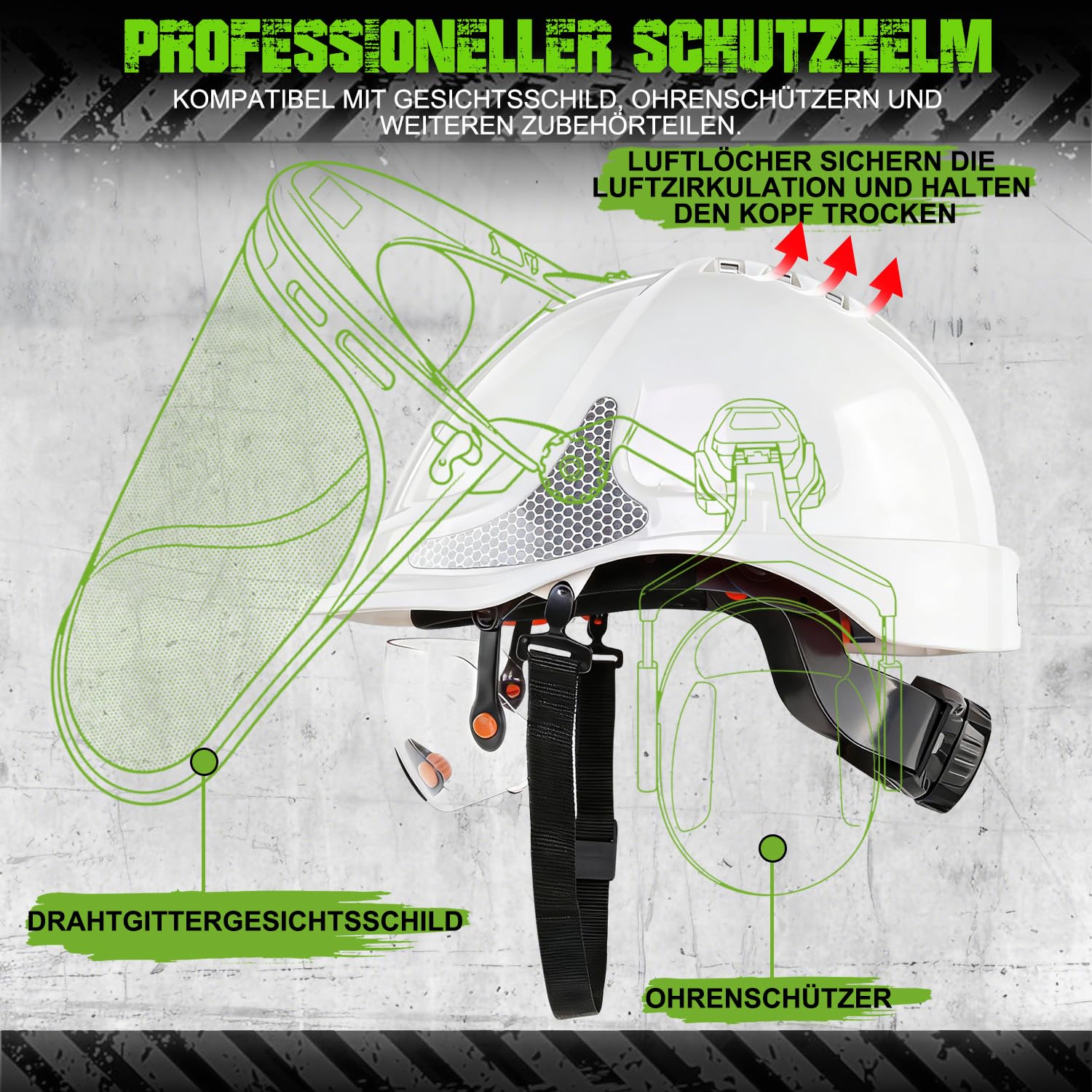 GREEN DEVIL 2910VR Casque de protection EN397 Casque de travail Casque de sécurité chantier industriel Ventilation réglage à cliquet confortable Matériau ABS Bande de transpiration