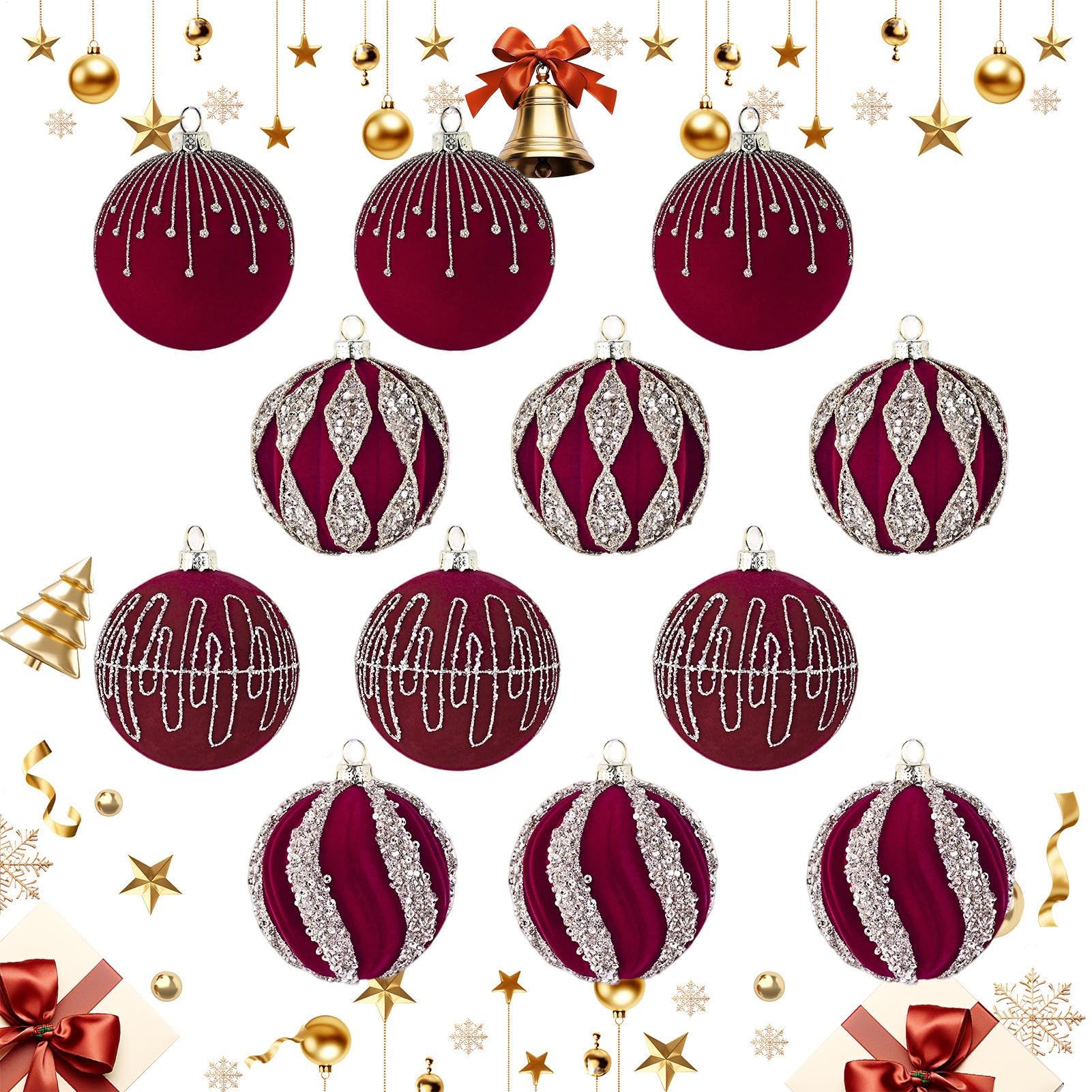 Boules de Noël en velours suspendues : lot de 12 décorations festives maison et intérieur