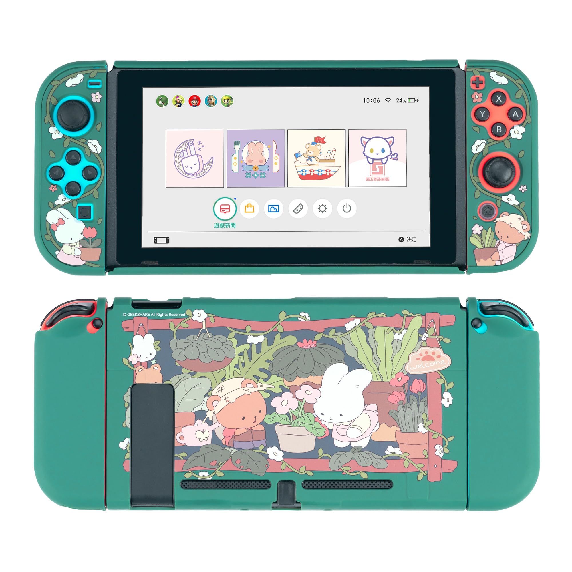 GeekShare Custodia protettiva compatibile con Switch - Custodia antiurto e antigraffio per Switch - Bunny Garden