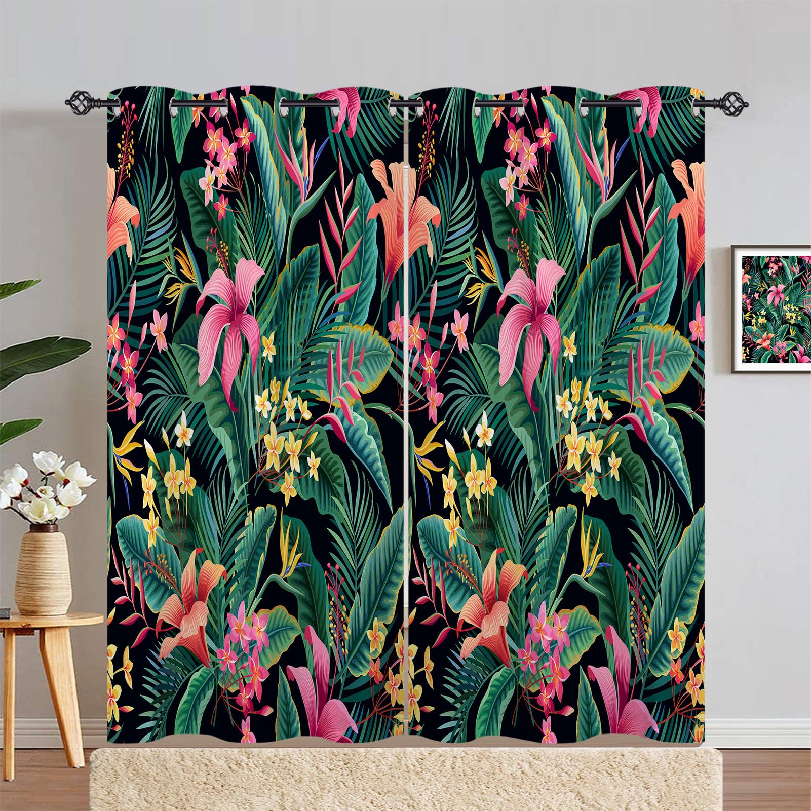 ANHOPE Tropical Curtains Eyelet Blackout Thermal Insulated Curtains Tropical Leaf Plant Floral Print Pattern Soft Soundproof Privacy Window Drapes for Bedroom Living Room 46 x 72 Inch 2 Panels — image 1