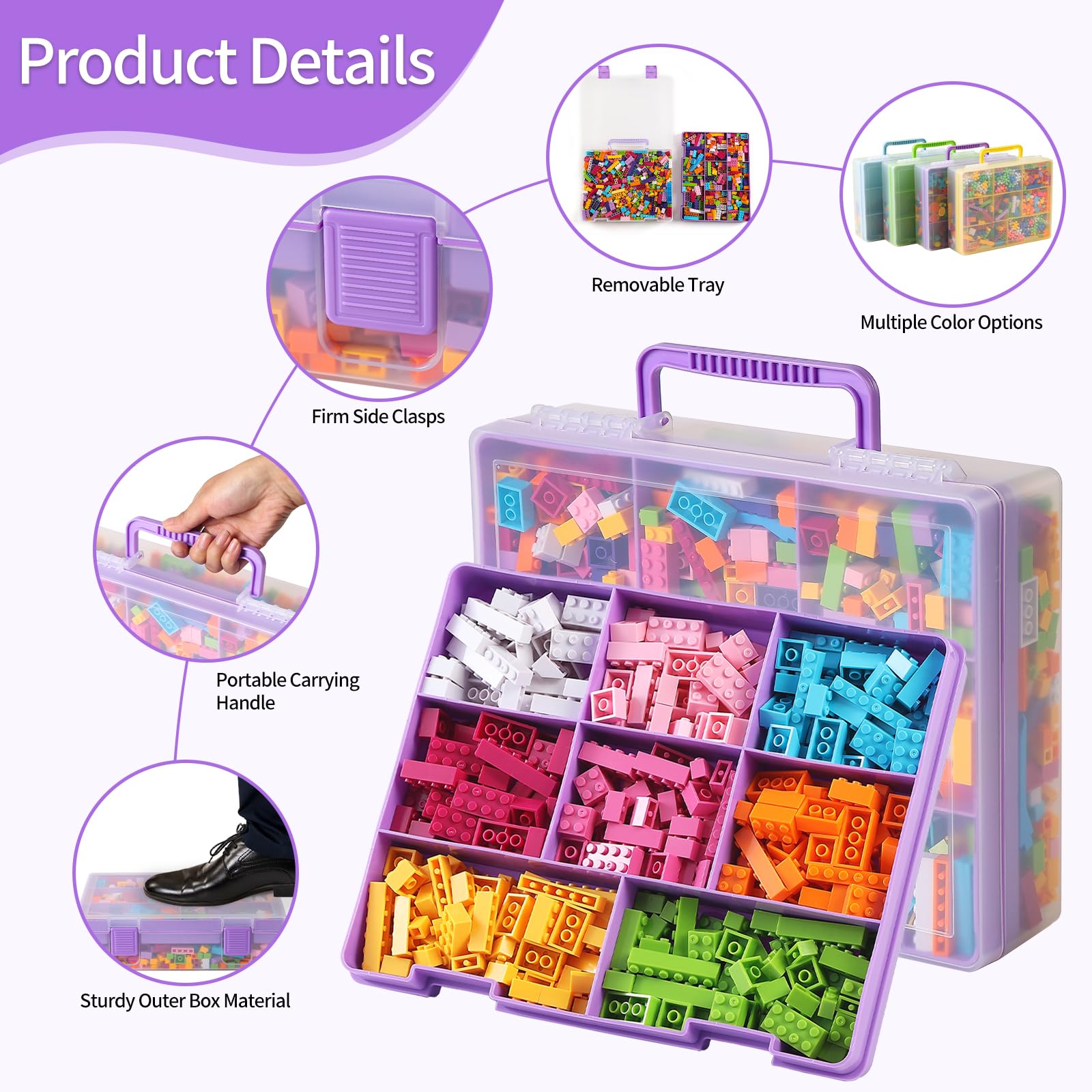 Douorgan Toy Storage Organizer for Lego Stackable Organizer Bins Portable Organizer Containers Storage Box Plastic Case for Bead Bracelet Making DIY Jewelry Nail Charms (Blue)