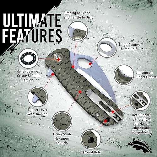 Miniatura 7 de Honey Badger - Cuchillo de bolsillo plegable para caza, pesca, táctico Caja de regalo con clip de sujeción para bolsillo y llave Torx.