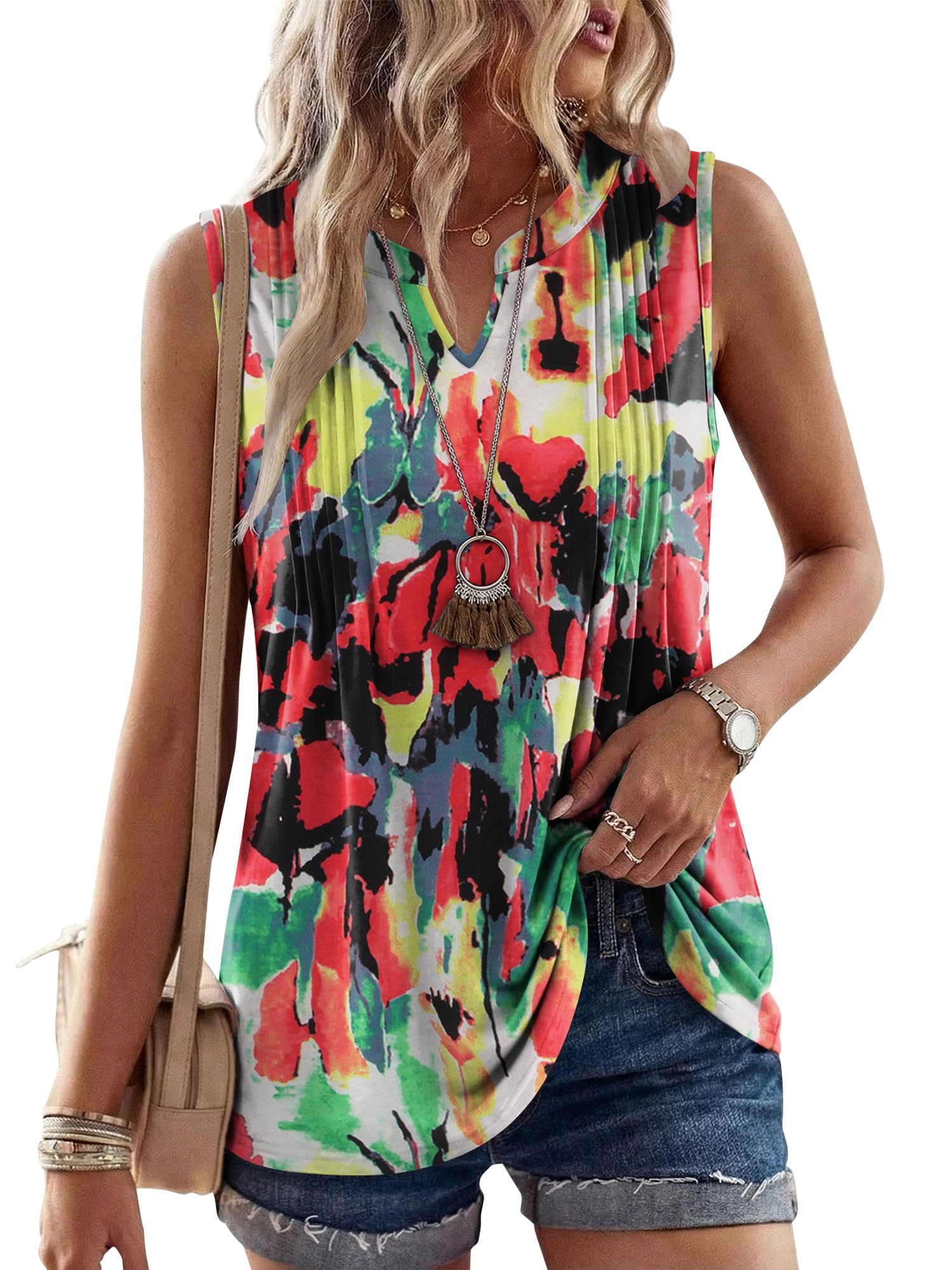 KISSMODA Tank Tops for Women Summer Sleeveless V Neck T Shirts Business Casual Outfits Flowy Tunic Oversized Clothes