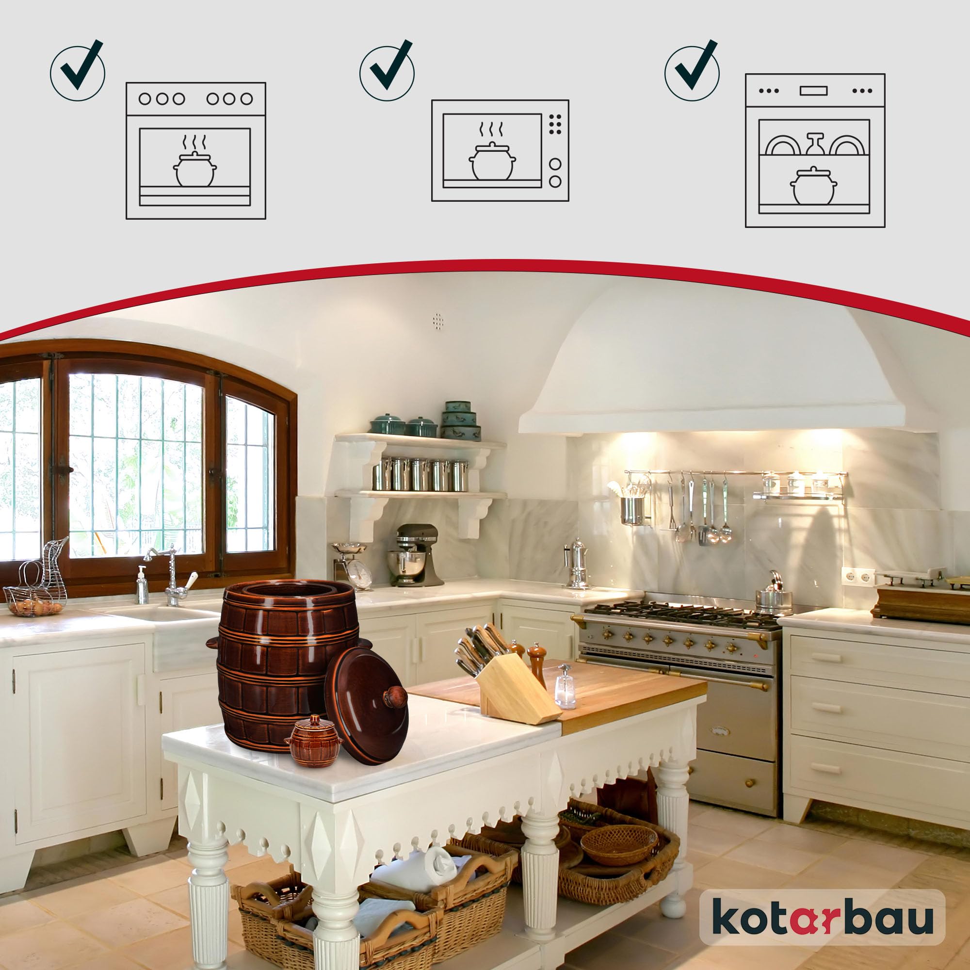 KOTARBAU® Gärtopf Steinguttopf 16 L Sauerkrauttopf Gurkentopf mit Deckel Keramiktopf Einmachtopf Steinzeuggefäß Hermetisch Keramikfass Braun Tontopf Steingut