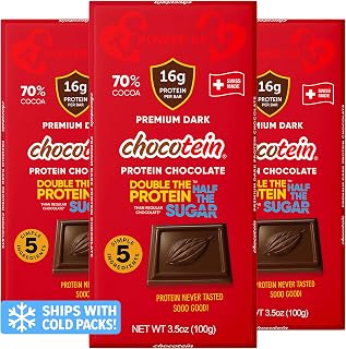 Chocotein Protein Chocolate Bar | 70% Dark Premium Swiss Chocolate | 16g Protein | Low Sugar | 5 Simple Ingredients | Made in Switzerland | 3.5 oz (100g), Pack of 3 Bars