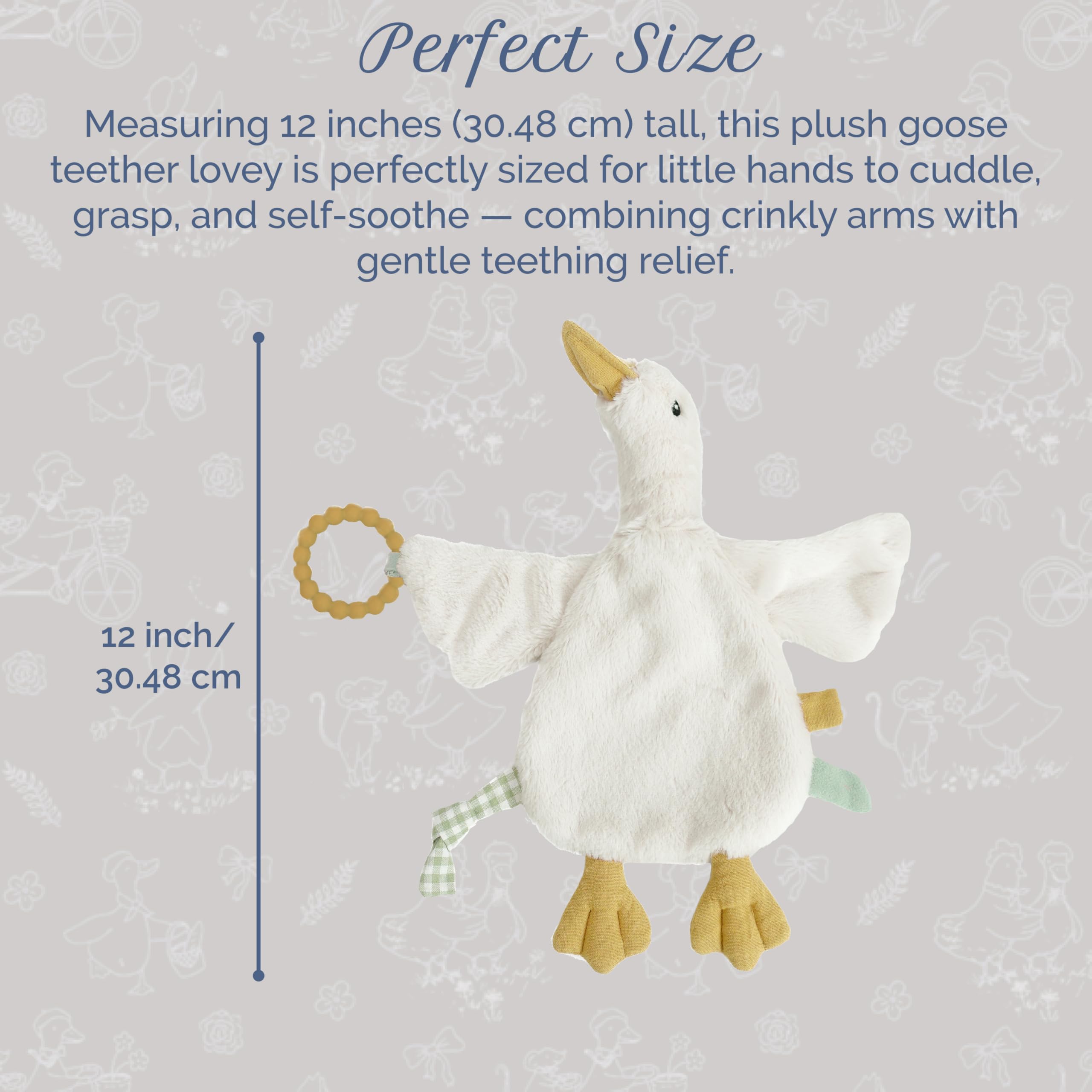 MON AMI PRU Goose Massaggiagengive Lovie | Coperta di sicurezza per bambini con massaggiagengive in silicone, morbido peluche Lovey per sollievo e comfort della dentizione