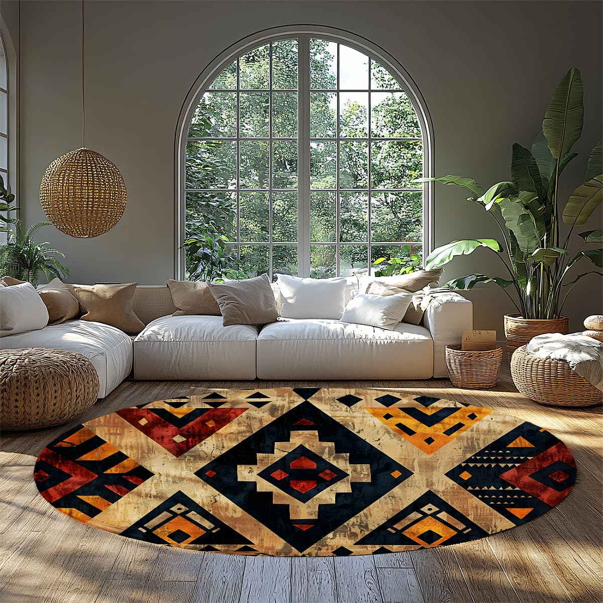 Dywaniki okrągłe 150 cm (okrągły) zmywalny dywan plemienny południowo-zachodni aztecki geometryczny wzór cienki dywan vintage boho etniczny styl dywany do salonu jadalni