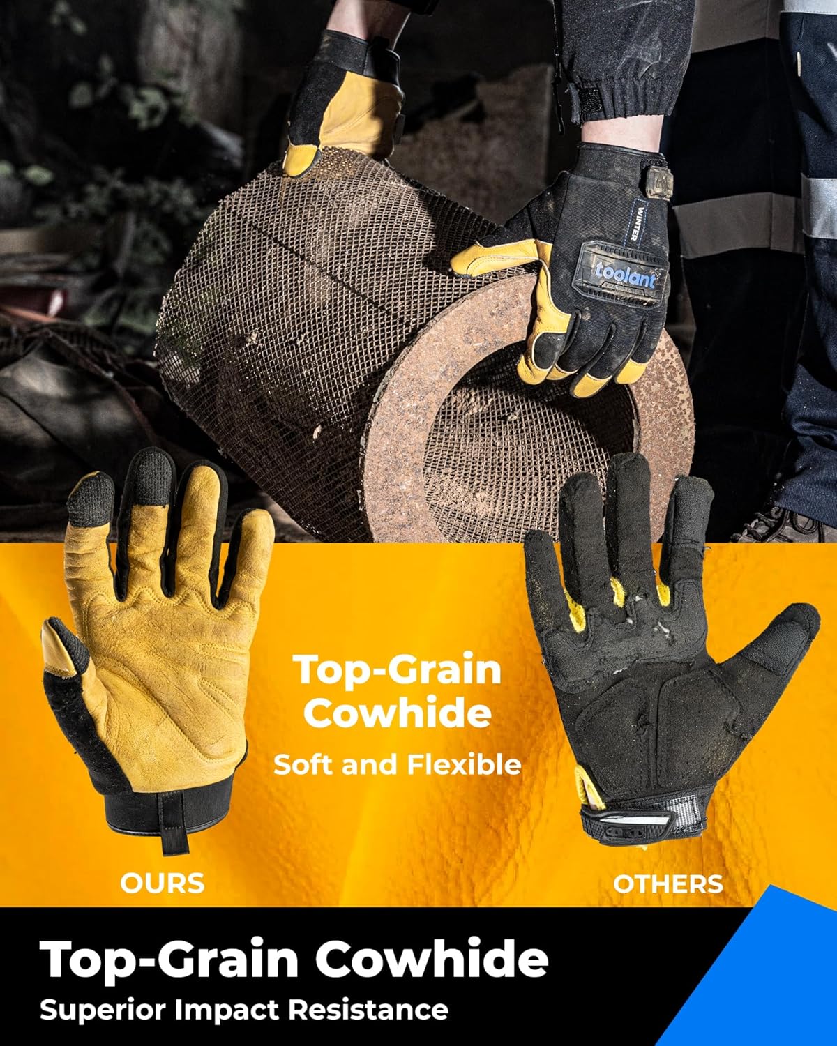 toolant Upgraded Waterproof Winter Work Glove with 3M Lining,Heavy Duty High Dexterity Leather Gloves,Touchscreen with Impact Protection