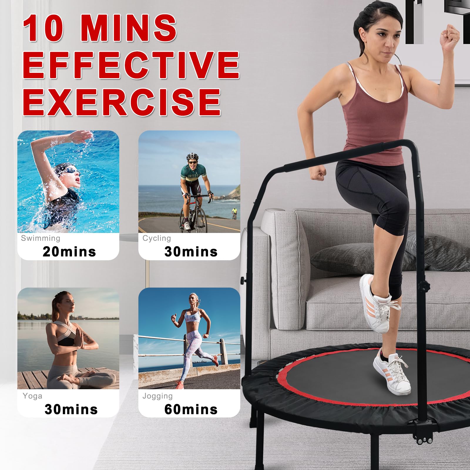 WYUEEEE Foldable Mini Trampoline, 660LBS Fitness Trampoline, (48