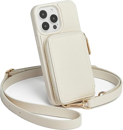 iPhone 14 Pro Max Wallet Case Crossbody with Wrist Strap, RFID Blocking Zipper Cover