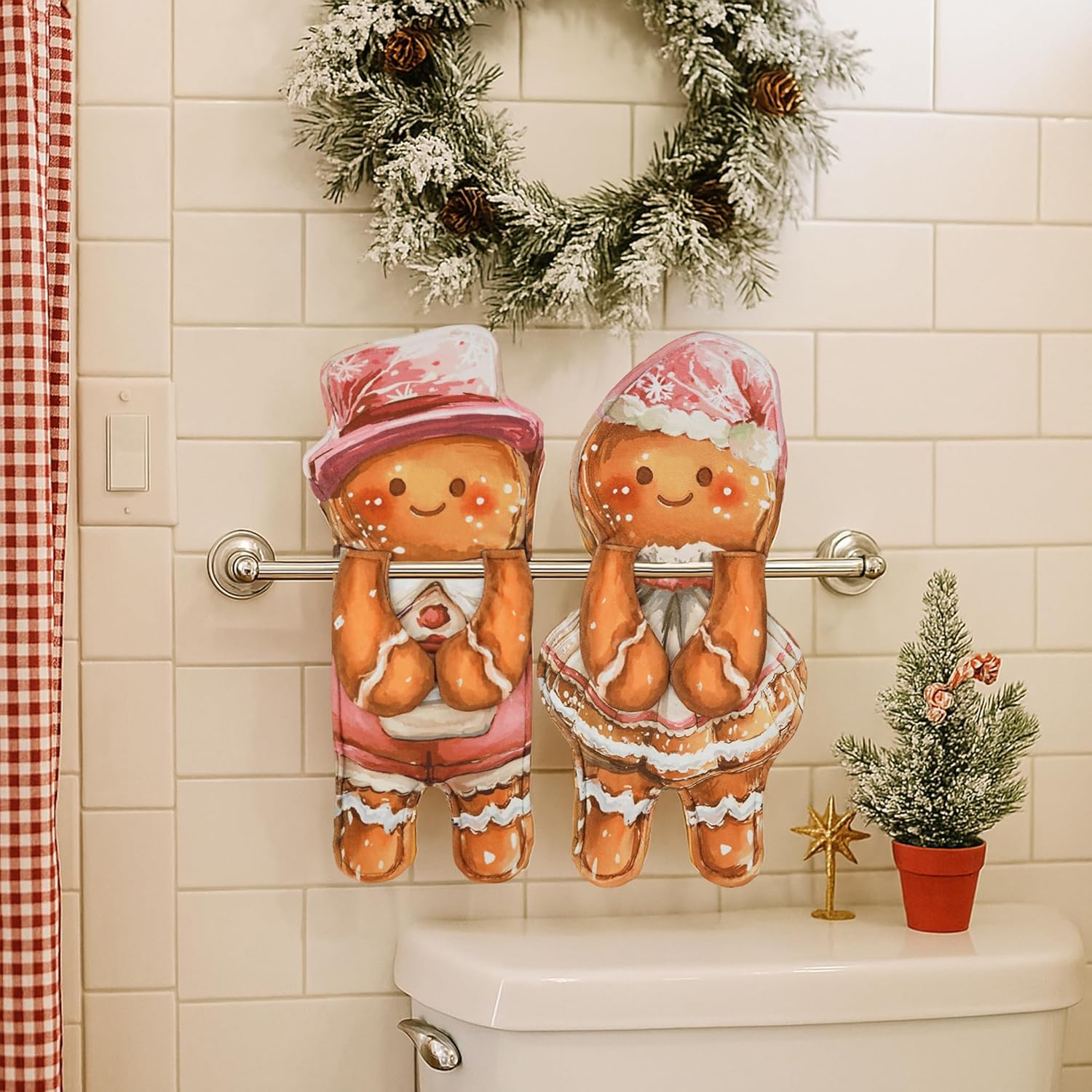 Funny Gingerbread Hand Towels Set of 2 Cute Gingerbread Man Women Kitchen Towels House Christmas Birthday Gift for Home Kitchen Bathroom Decoration - Image 3