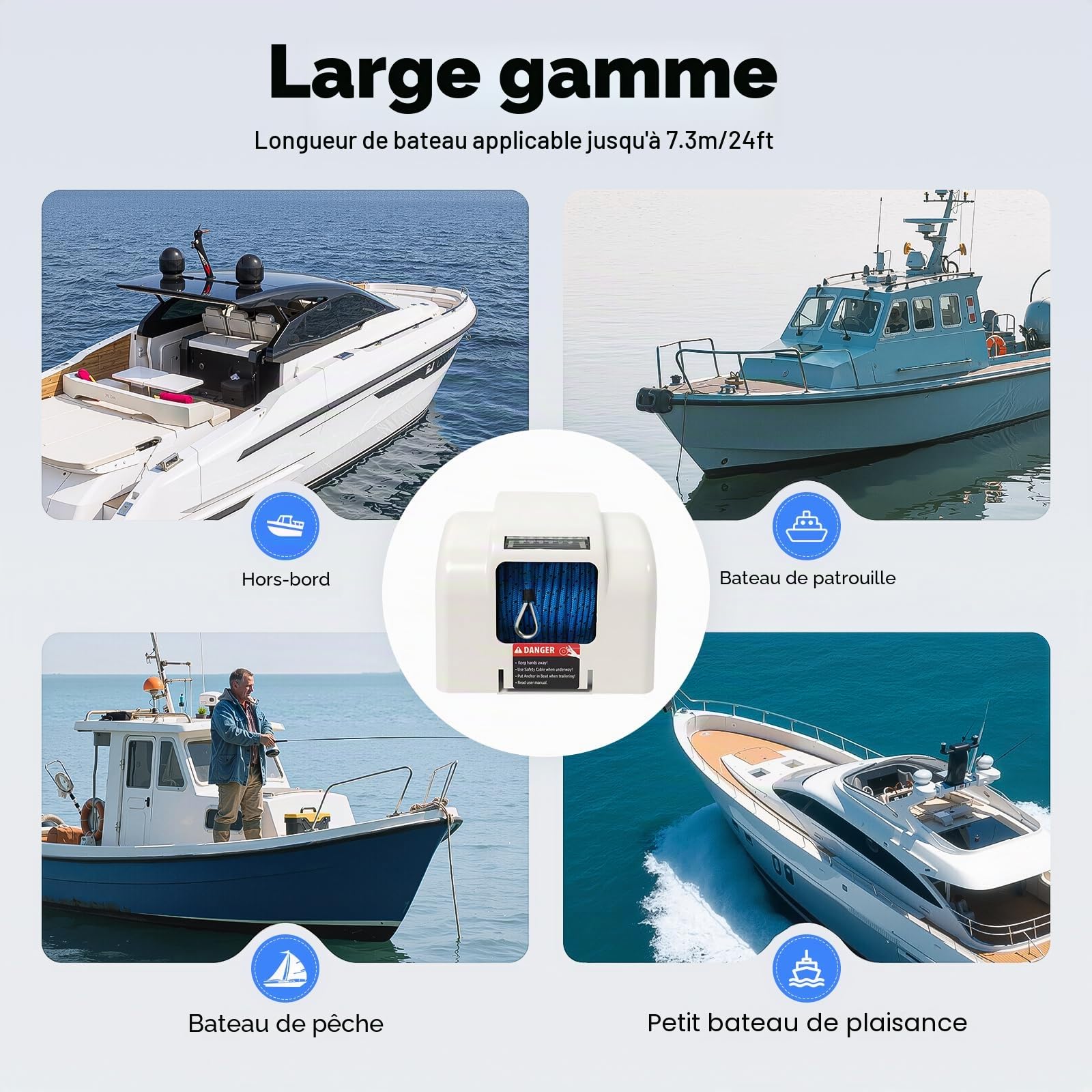 45LBS 12V Guindeau Électrique Ancre Eau Salée Ancre Treuil avec Télécommande Sans Fil Marine Guindeau