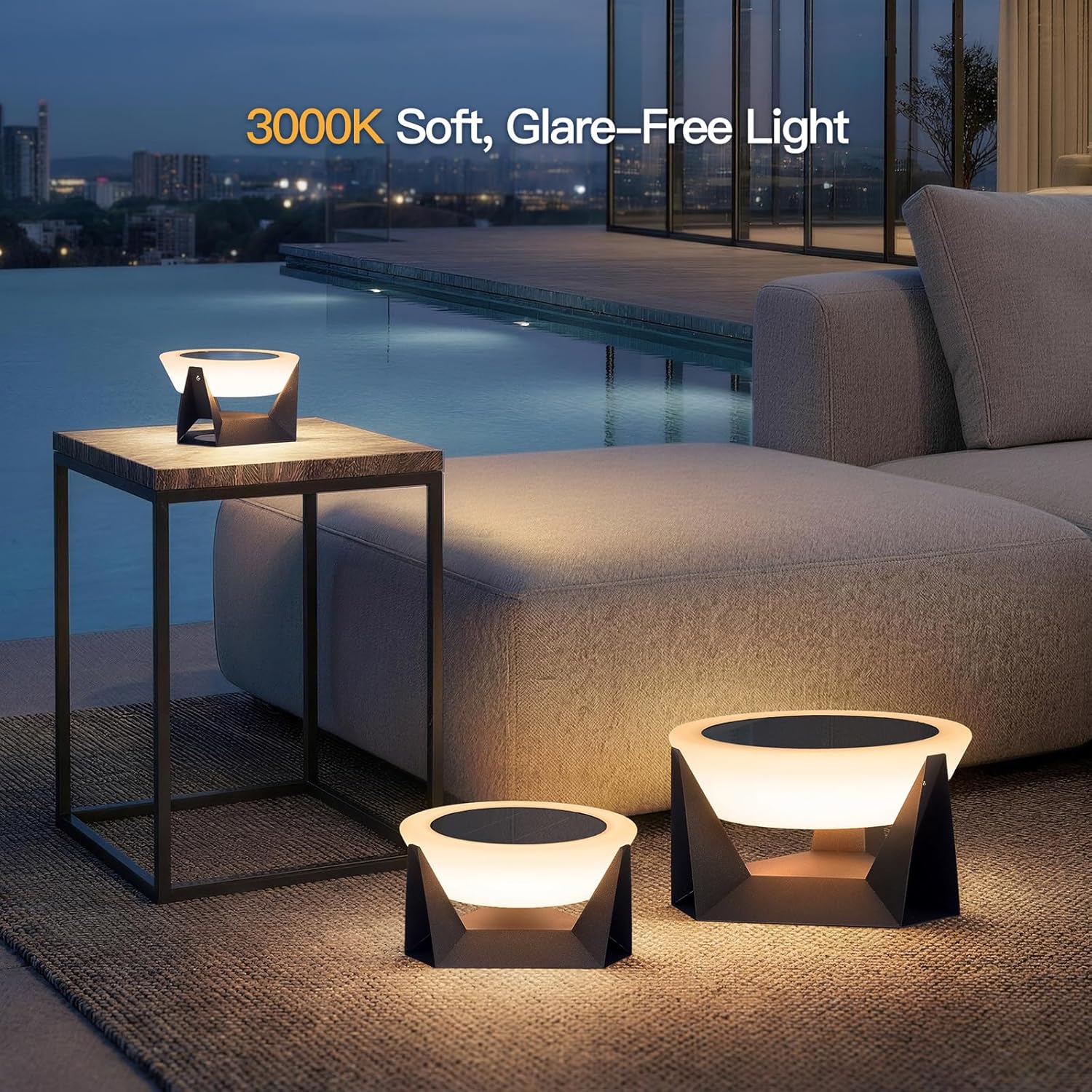 Large Solar Lantern, 3000K Outdoor Floor Lamp, Solar Outdoor Lights Waterproof, Dusk to Dawn Floor Lamps for Porch, Round Garden Floor Lanterns, Metal LED Patio Light for Yard Deck Pool Outside