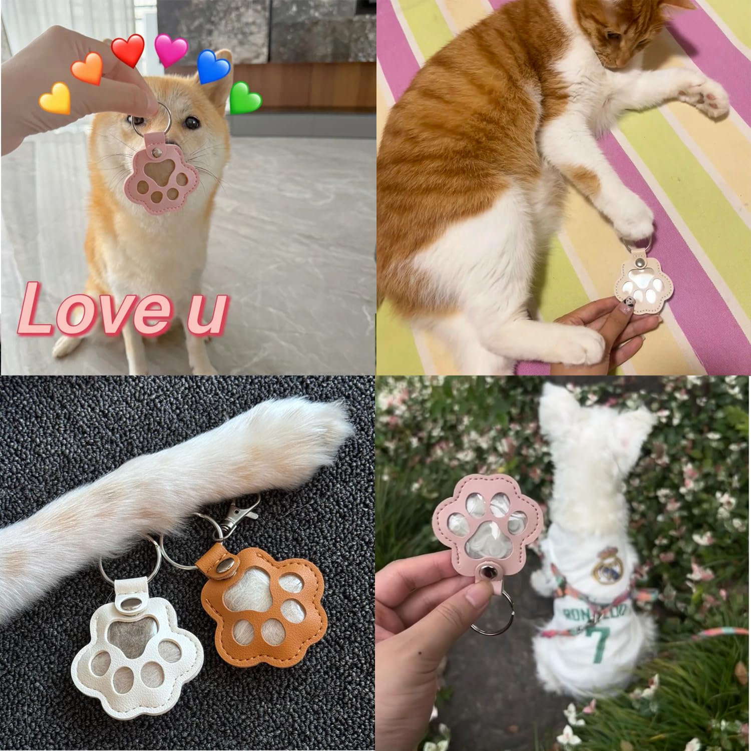 KAWAAN 2 Pezzi Portachiavi Commemorativo per Animali Domestici, Portachiavi in Pelle, Scatola Ricordo Peli Animali Domestici, Ciondolo Commemorativo con Zampa Animale, Rosa + Bianco