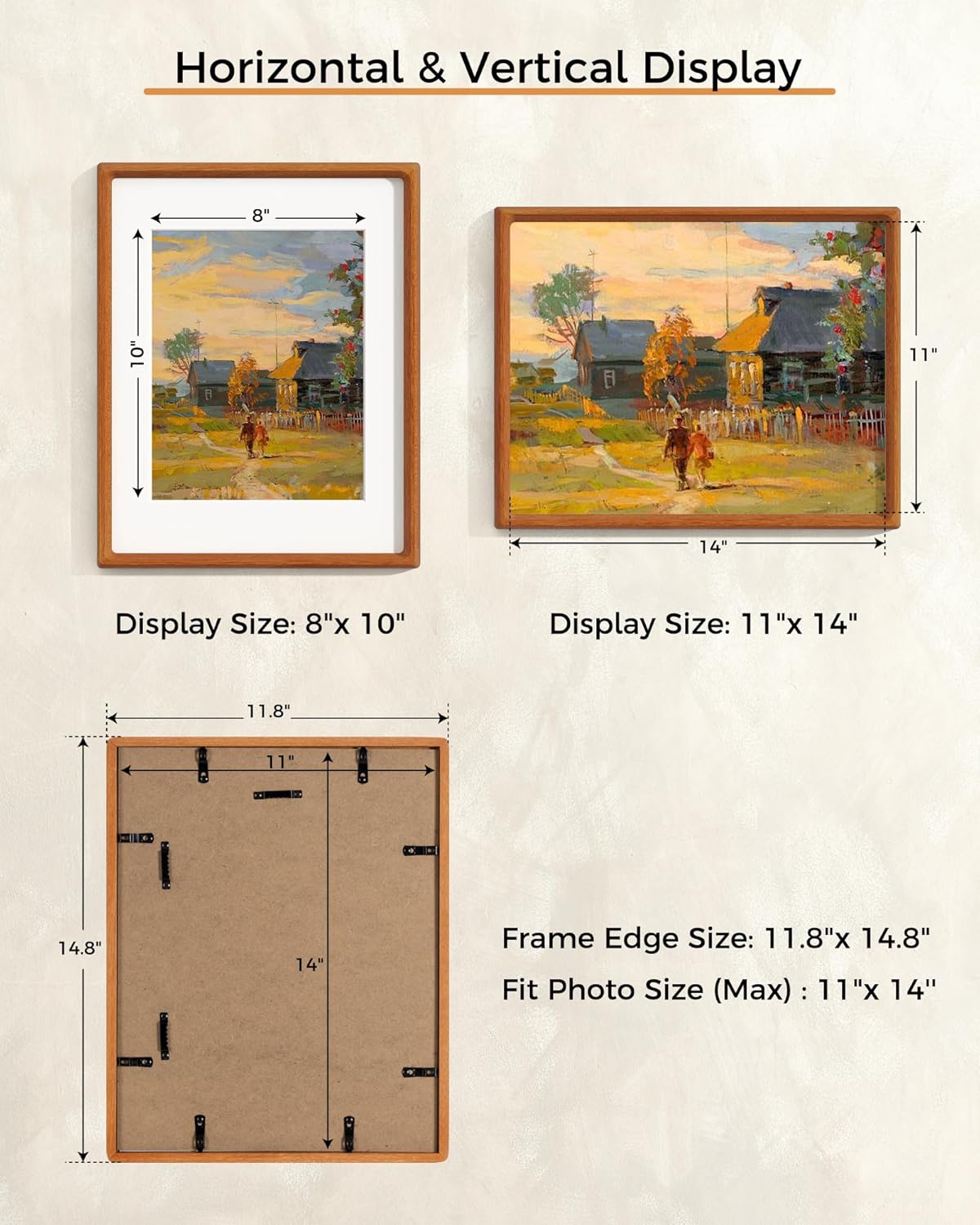 RICHFOCUS 11x14 Picture Frame USA-Sourced Natural Teak Solid Wood Photo Frame Handcrafted Rounded Corner Wooden Frame with Real Glass Display Photos 8x10 with Mat or 11x14 Without Mat