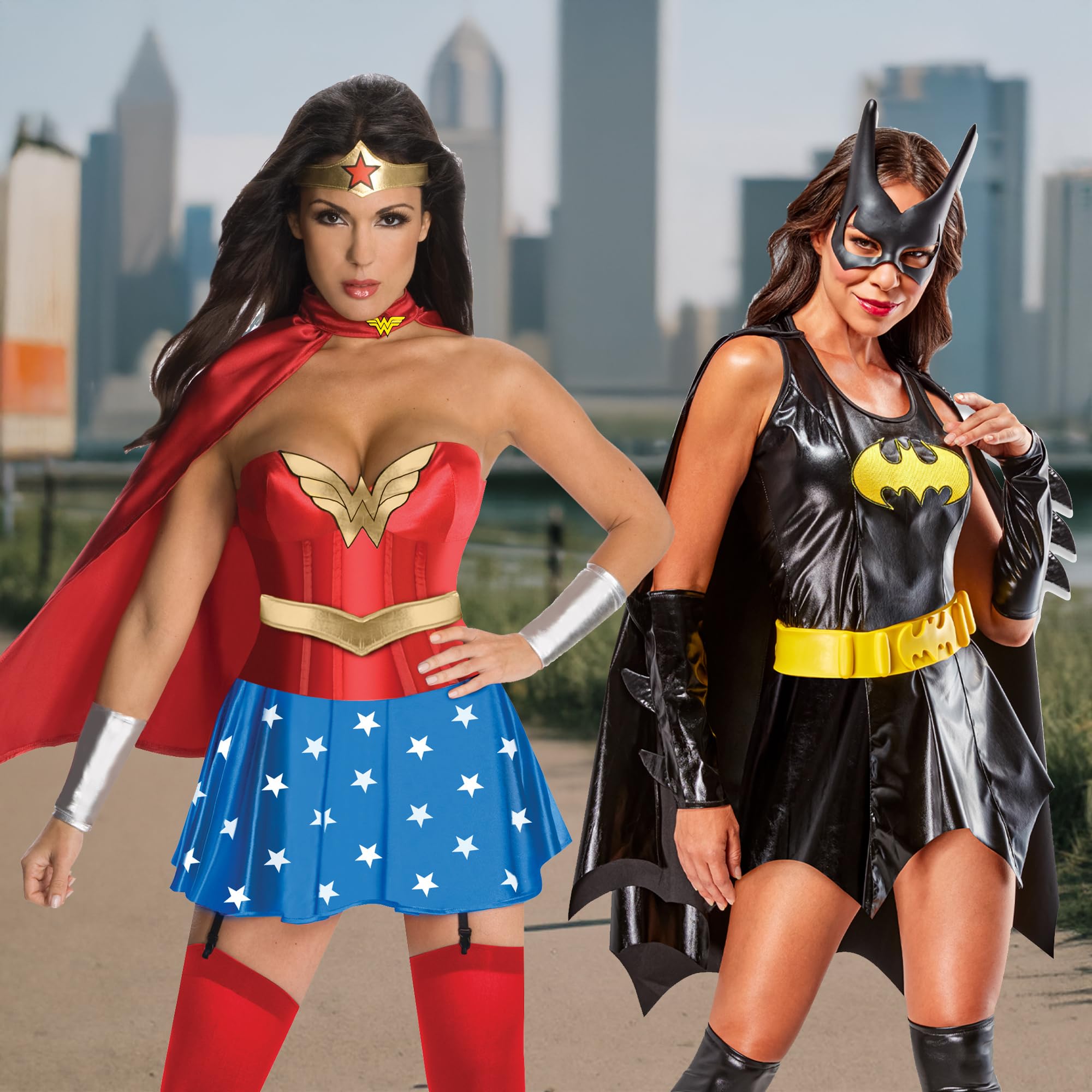 Rubies Women's DC Comics Wonder Woman Corset and Skirt Costume with Cape for Themed Parties and Halloween, Red/White/Blue