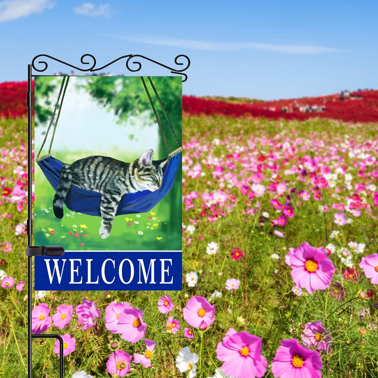 Welcome cat garden flags for outside 28x40,seasonal flags with cats double sided house flags, spring House Yard Lawn Decor Holiday Funny Garden Yard Decoration - Image 4