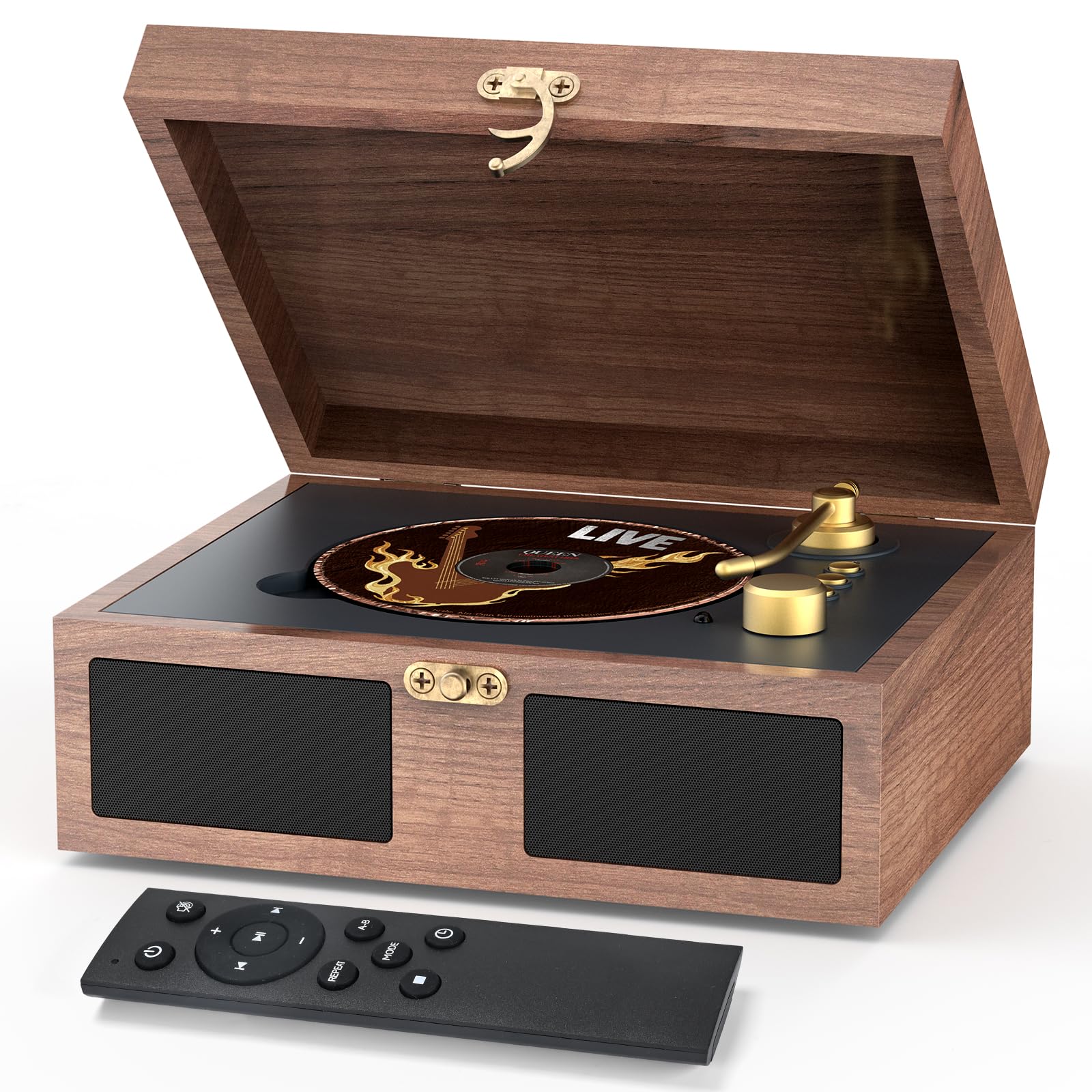 CD Player with Built-in Speakers Portable with Bluetooth Input&Output Nostalgic Desktop CD Players for Home Music Box Player with Stereo Sound Remote Control Brown-image-49